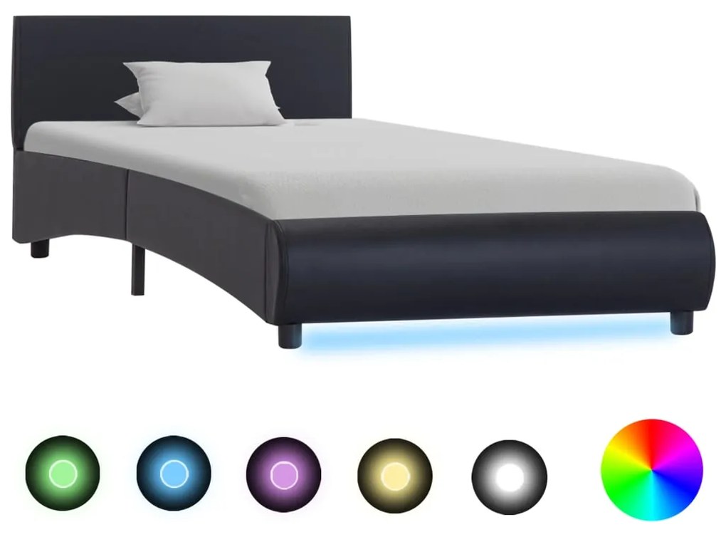 Estrutura de cama com LED 100x200 cm couro artificial preto