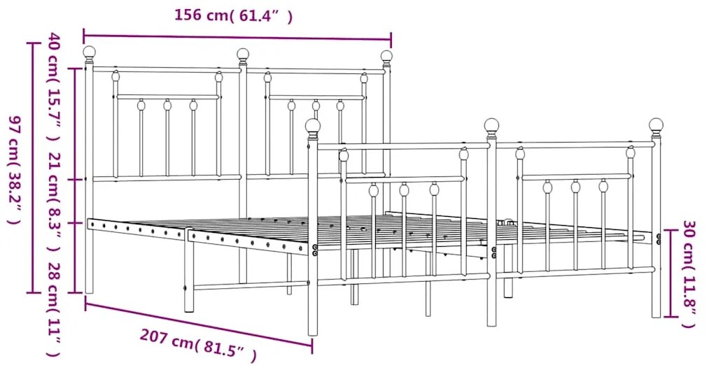 Estrutura de cama com cabeceira e pés 150x200 cm metal preto