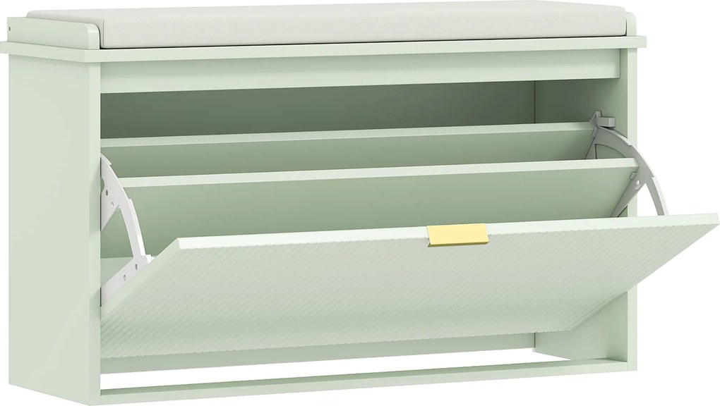 HOMCOM Banco Sapateira com Assento Acolchoado Gaveta Rebatível Prateleira Ajustável para Entrada ou Quarto 80x26x47,5 cm Verde Claro | Aosom Portugal