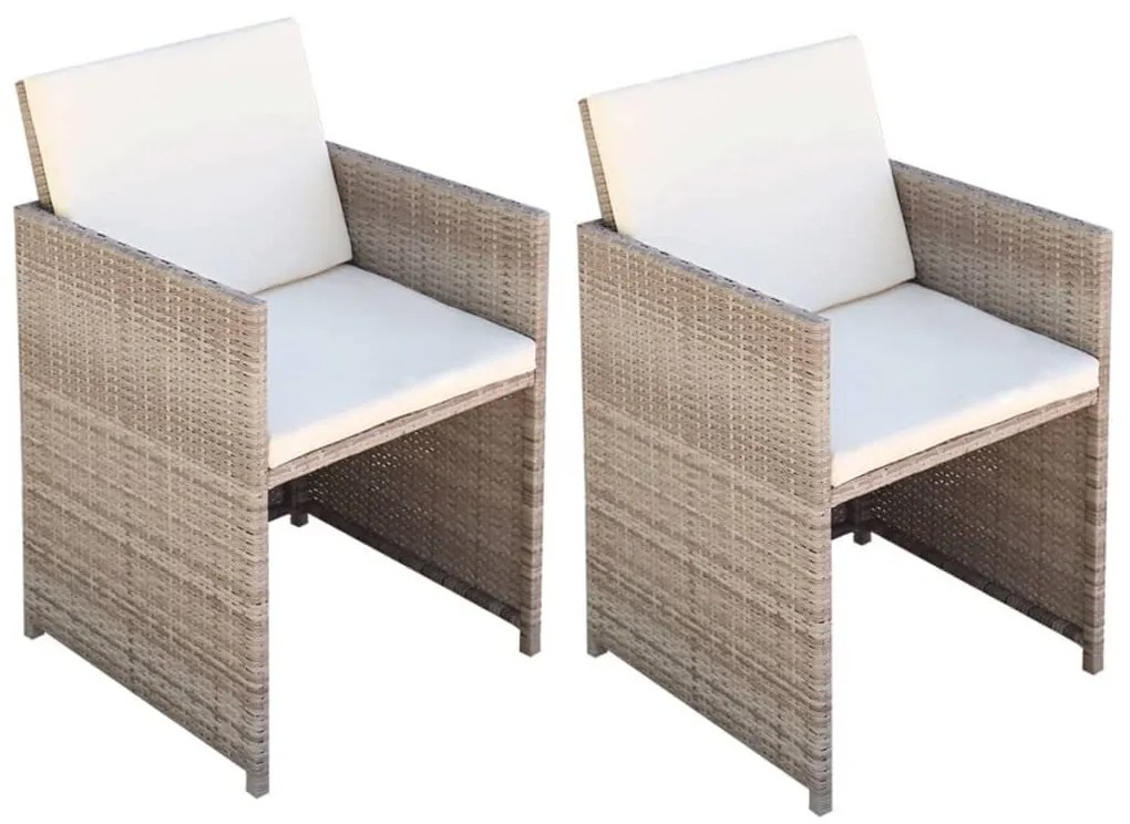 42561 vidaXL Cadeiras de jardim 2 pcs c/ almofadões e almofadas vime PE bege