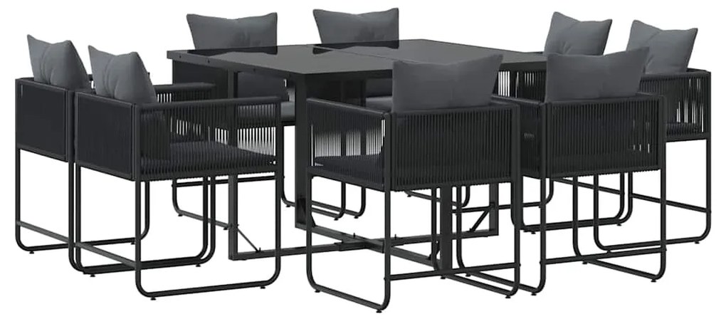 Conjunto de Jantar de Jardim com 10 Peças e Almofadas em Aço e Rattan
