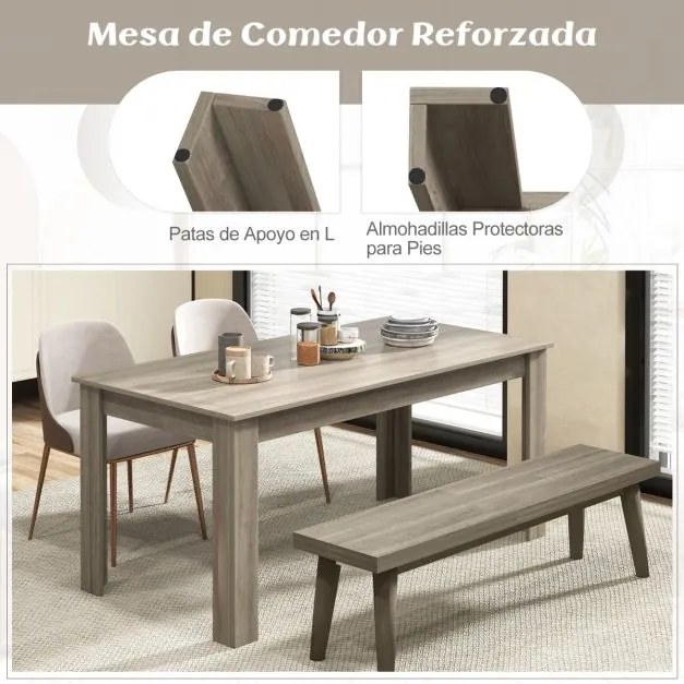 Mesa de jantar retangular com pernas em L robustas 160 x 80 x 76 cm (Bancos não incluídos) Castanho