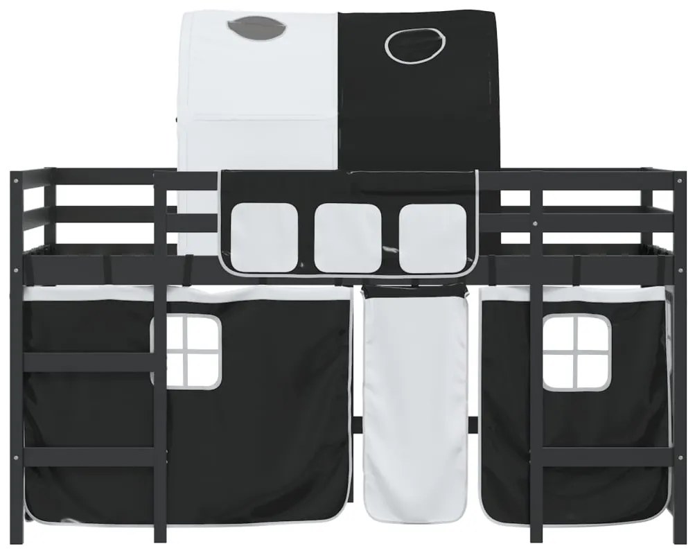Cama alta criança c/ túnel 90x190 cm pinho maciço branco/preto