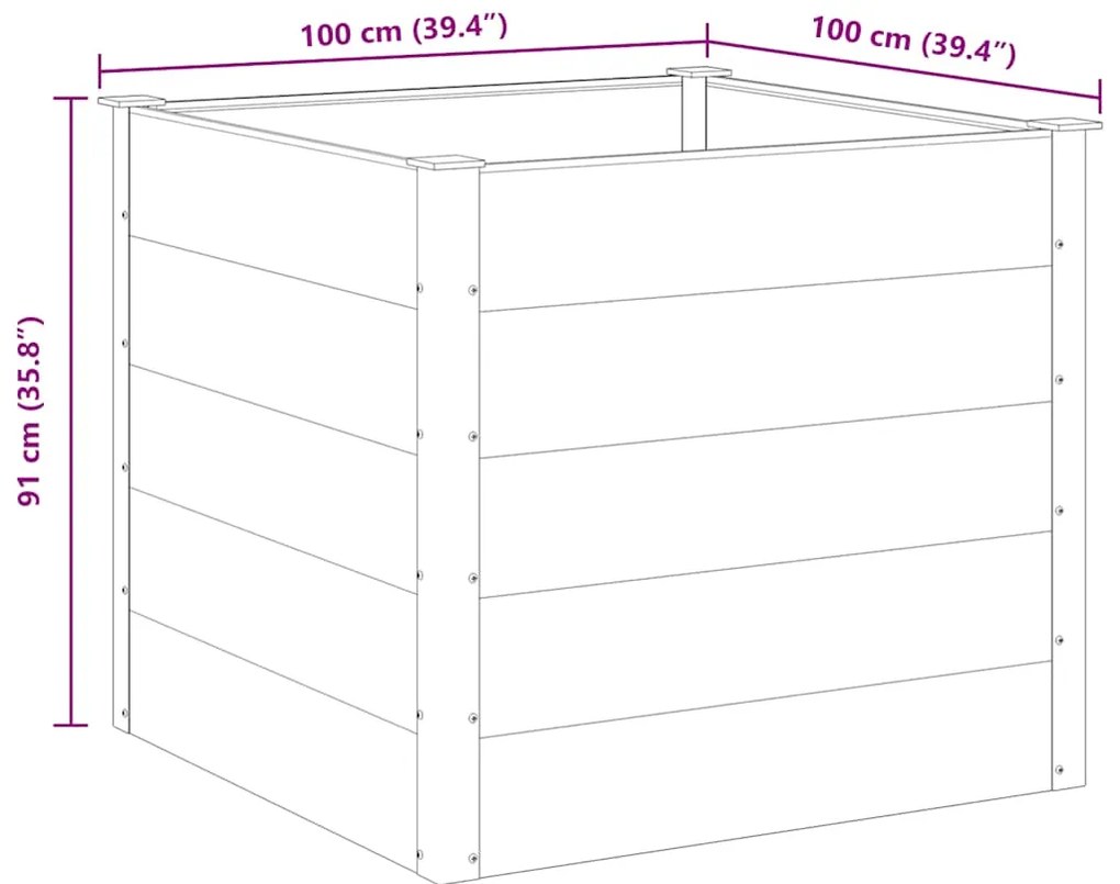 Canteiro elevado para jardim WPC 100x100x91 cm cinzento