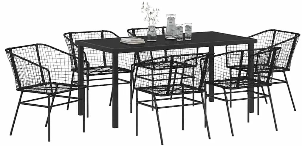 Conjunto de Jantar de Jardim com 7 Peças Preto em Rattan Sintético