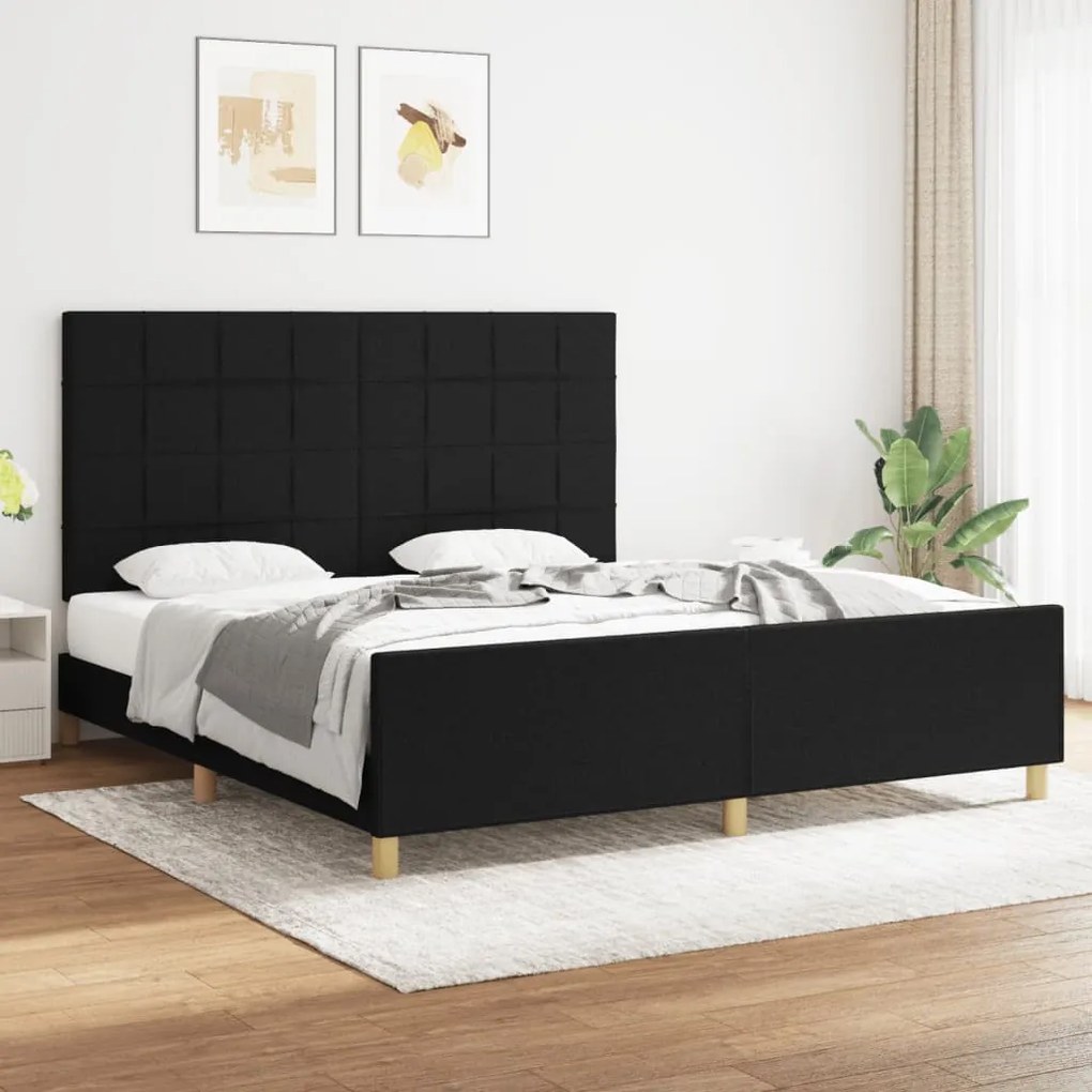 Estrutura de cama sem colchão 180x200 cm tecido preto