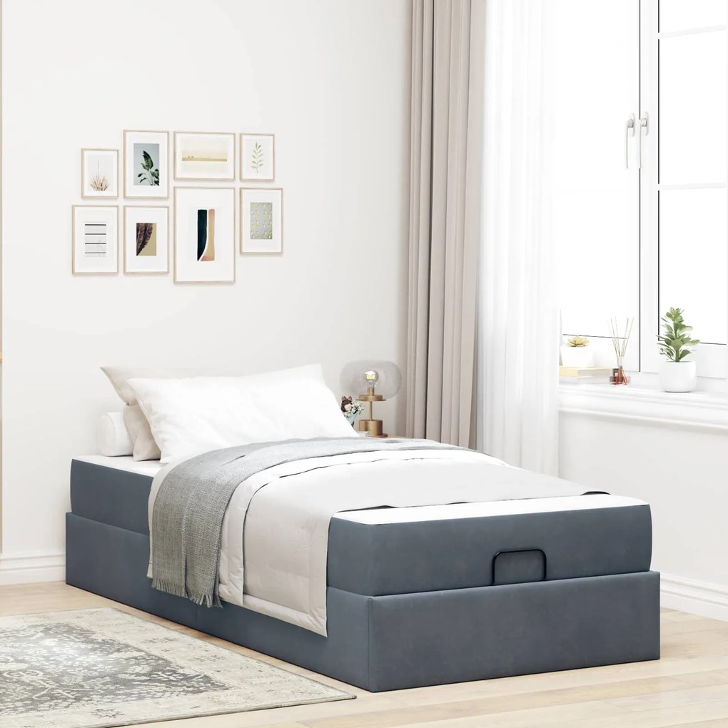 vidaXL Estrutura de cama com colchão 2 pcs Cinza Escuro Veludo