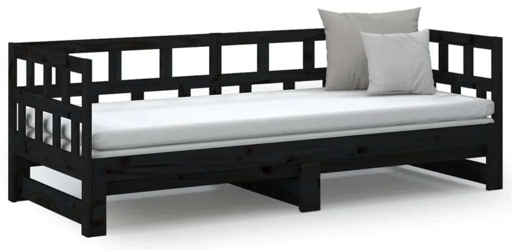 Estrutura sofá-cama de puxar 2x(90x200) cm pinho maciço preto