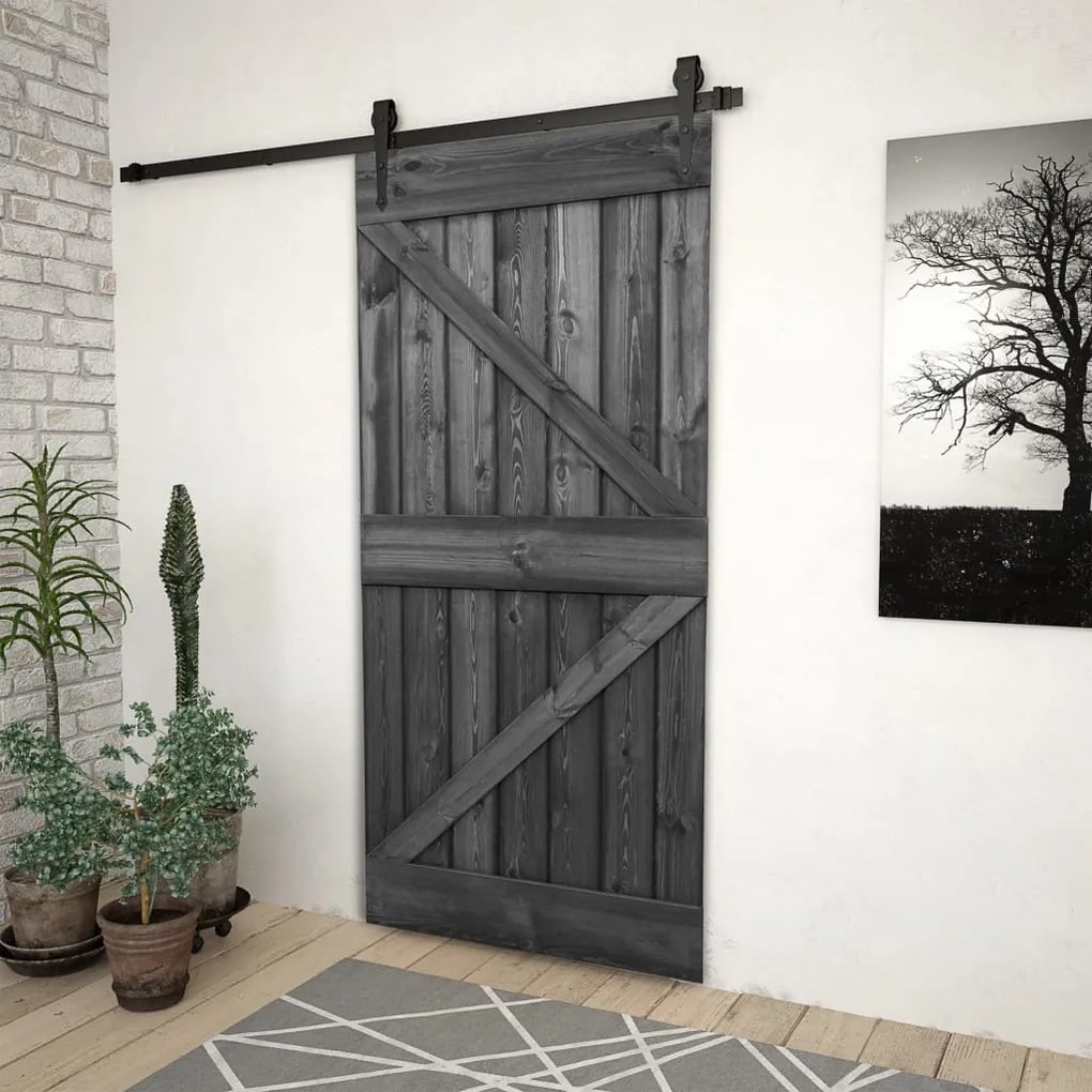 vidaXL Porta 90x210 cm madeira de pinho maciça preto