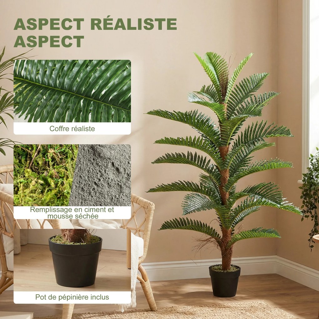 Palmeira artificial de 120 cm com 24 folhas em PEVA, planta decorativa com vaso de plástico, verde