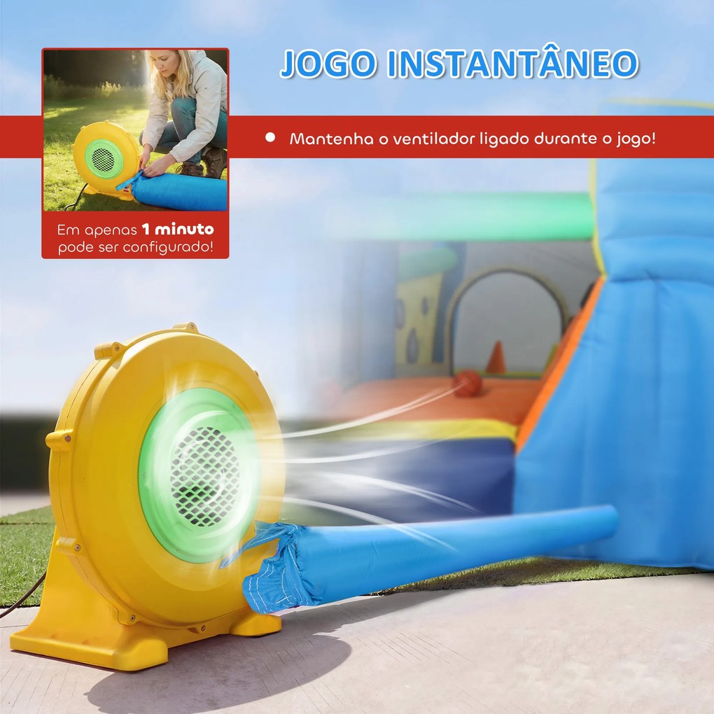 Castelo Insuflável Aquático 8 em 1 com Soprador 550W Escorrega Trampolim Escalada Piscinas Cesto Lançamento de Argolas