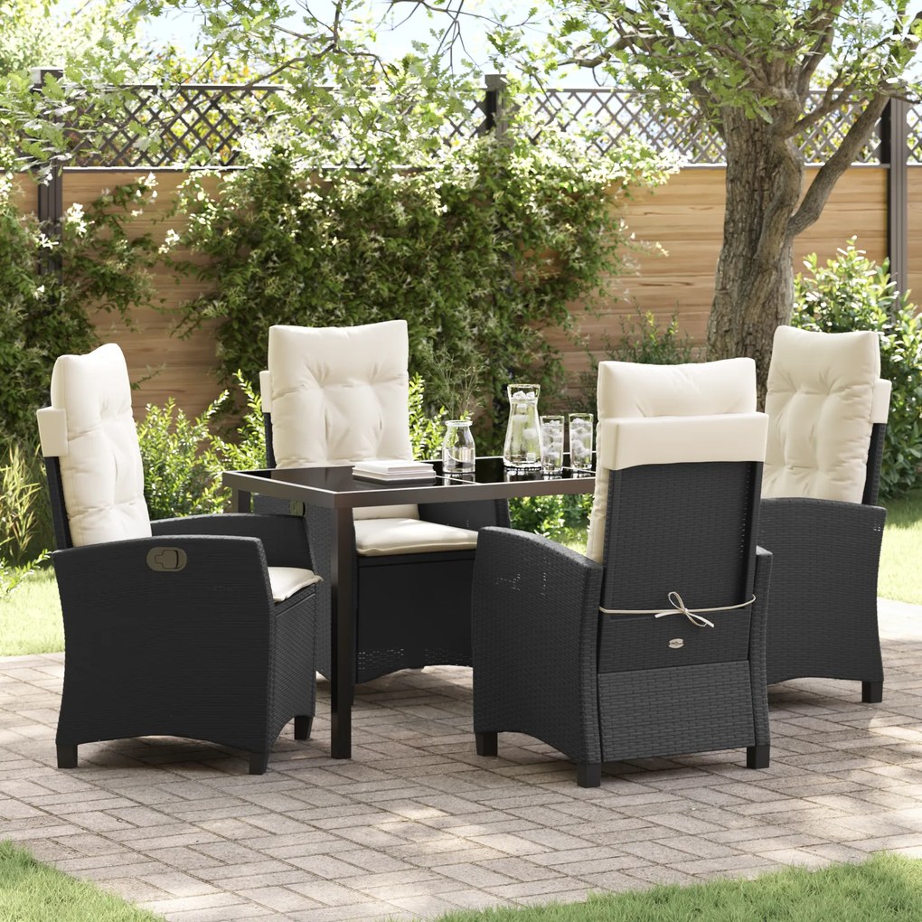 vidaXL Conjunto de Jantar para Jardim com 5 Peças e Almofadas - Vime Polipropileno Preto