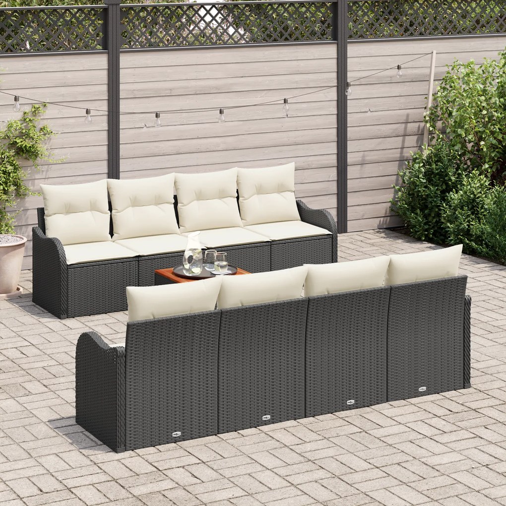 Conjunto de Sofás para Jardim de 9 Peças com Almofadas Preto Rattan Po