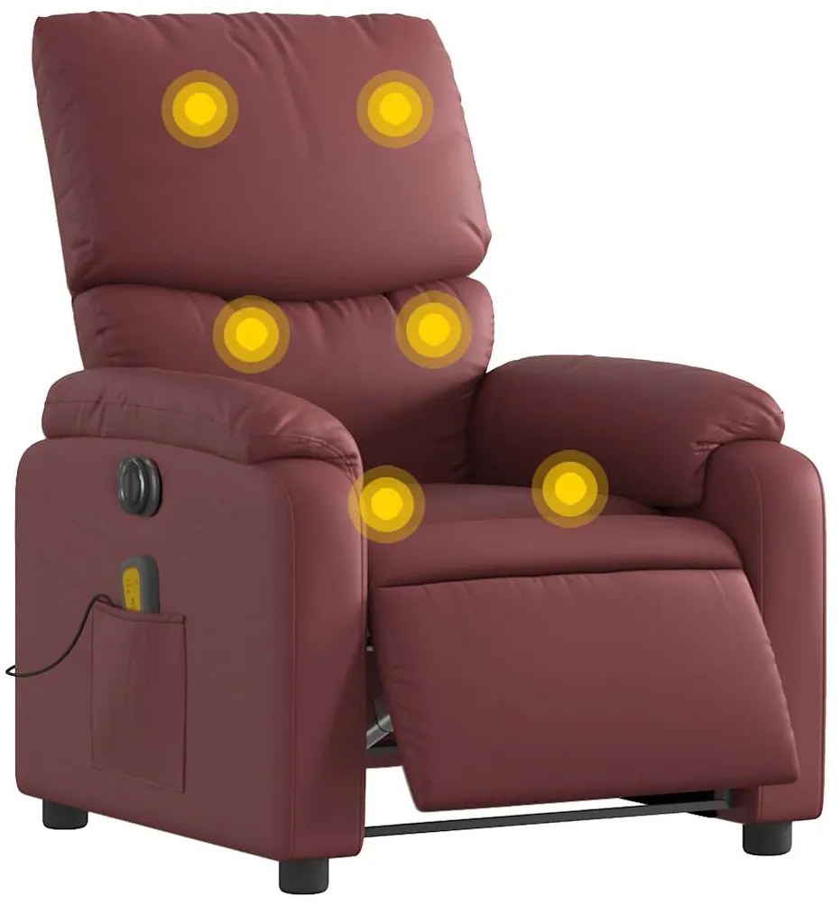 Poltrona massagens reclin. elétrica couro artif. vermelho-tinto