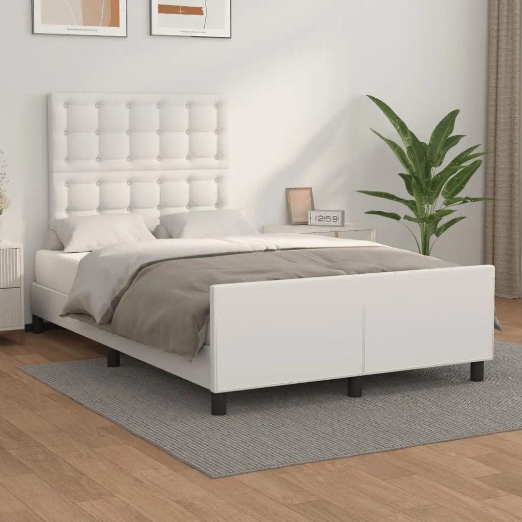 3125562 vidaXL Estrutura cama c/ cabeceira 120x200 cm couro artificial branco