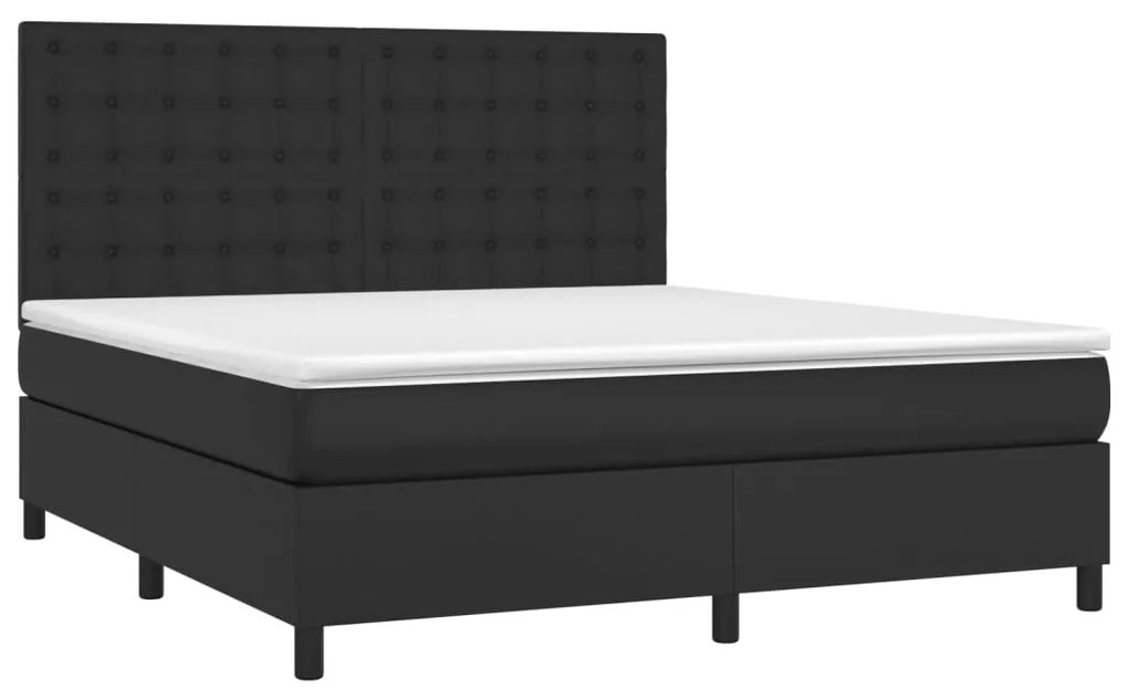 Cama box spring c/ colchão/LED 180x200cm couro artificial preto