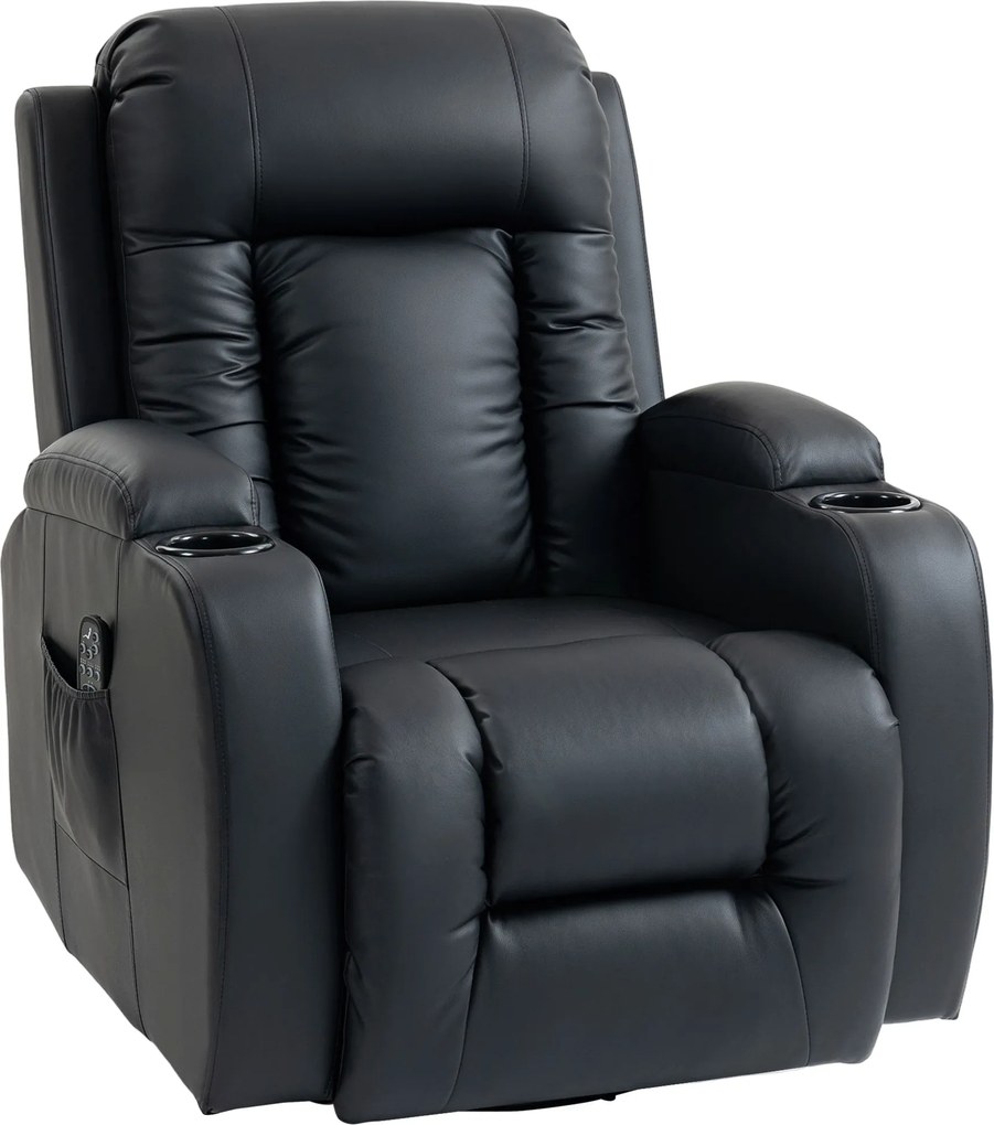 HOMCOM Poltrona de Massagem Poltrona Relax Reclinável até 145° com 8 Pontos de Massagem Função de Aquecimento 82x99x103 cm Preto | Aosom Portugal