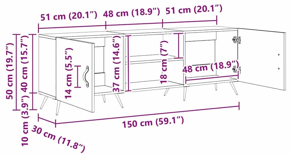 Gabinete para TV carvalho artisiano 150 x 30 x 50 cm