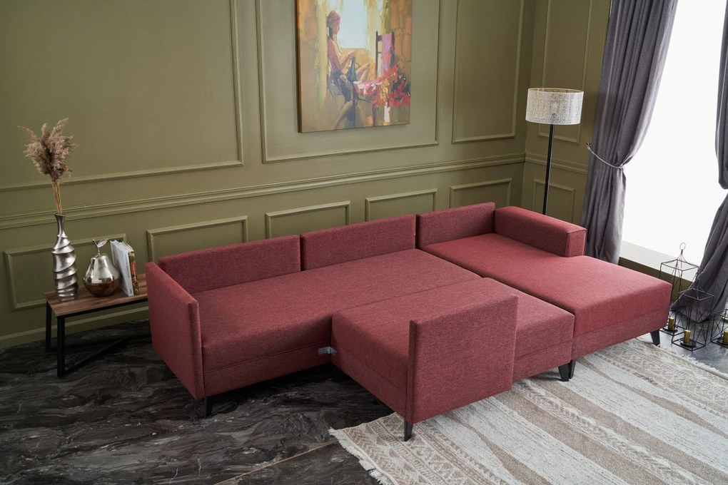 Sofá-Cama de Canto Efsun – Vermelho Claret – 300 x 78 x 202 cm