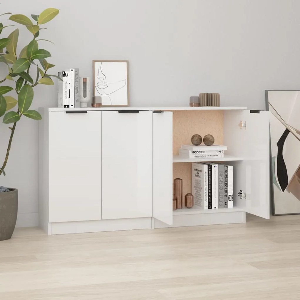 vidaXL Aparadores 2 pcs 60x30x70cm madeira processada branco brilhante