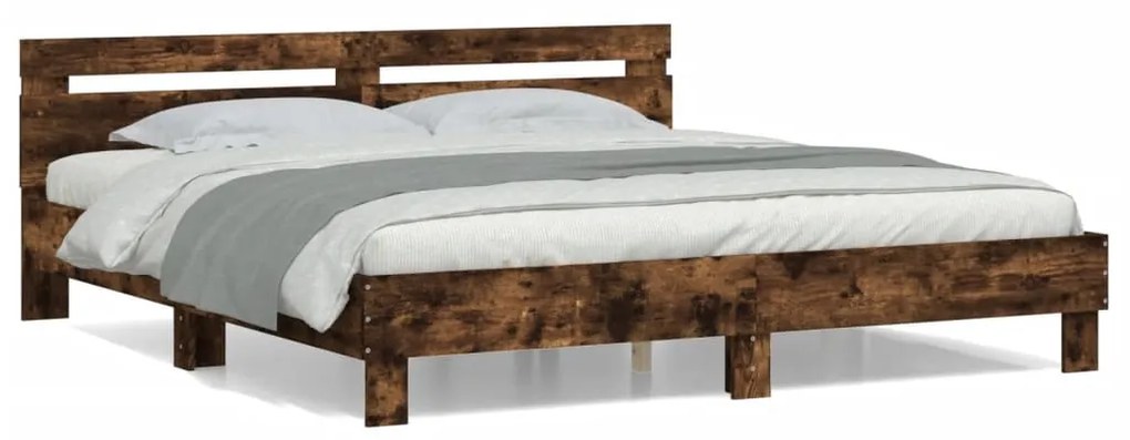 vidaXL Estrutura cama c/ cabeceira derivados madeira carvalho fumado