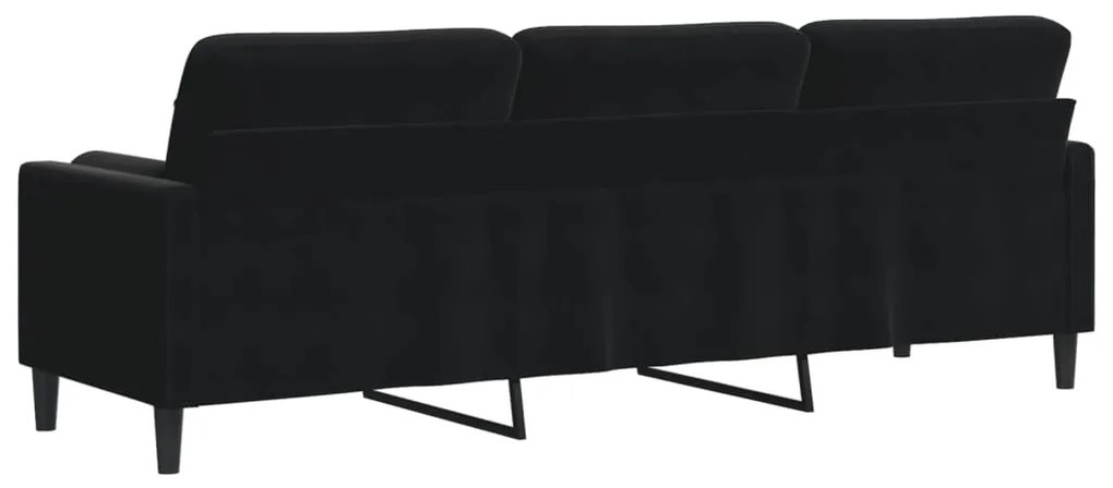 Sofá 3 lugares c/ almofadas decorativas 210 cm veludo preto