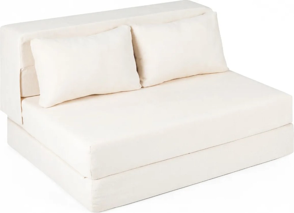Sofá-cama futon dobrável grande 3 em 1 com 2 almofadas, tecido de chenille , para sala, quarto ou escritório Bege