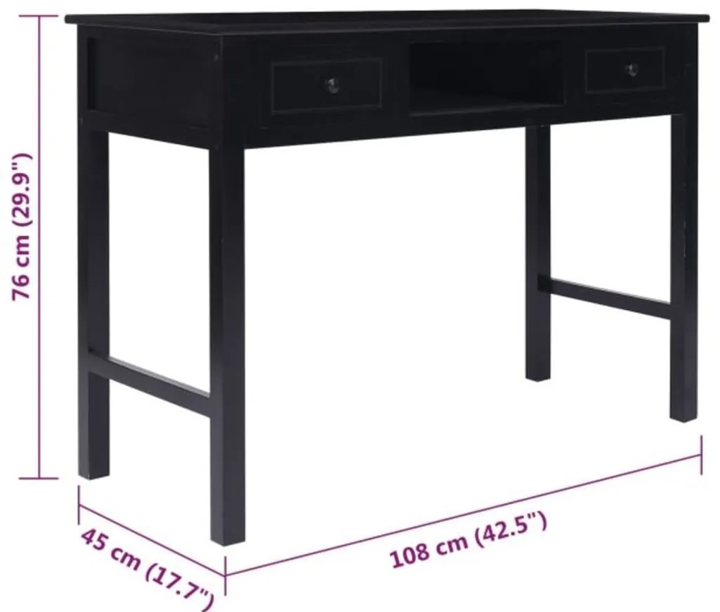 Secretária 108x45x76 cm madeira de paulownia maciça preto