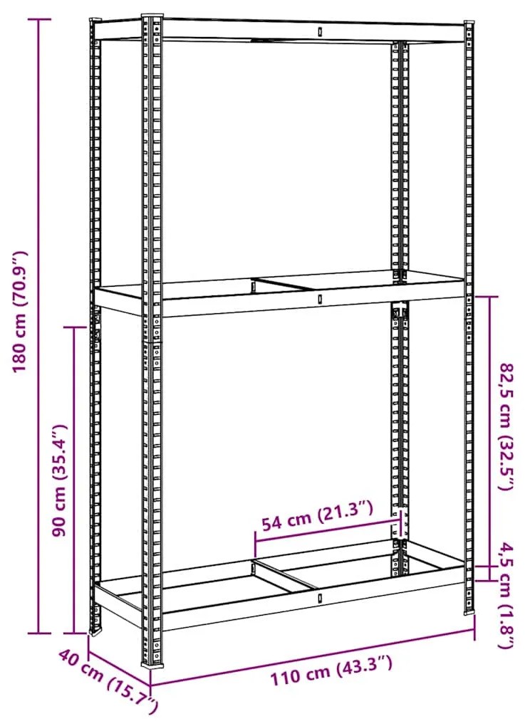 Prateleira para pneus de 2 camadas prateada 110x40x180 cm aço