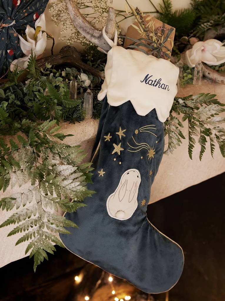 Meia de Natal em veludo, personalizável, Broceliande verde