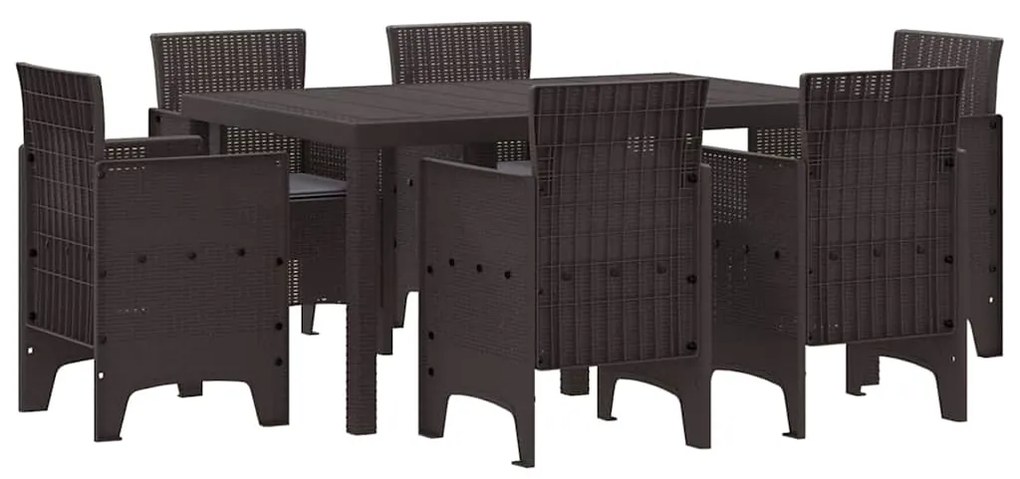 Conjunto de Jantar de Jardim 7 pcs Castanho Ratan PE