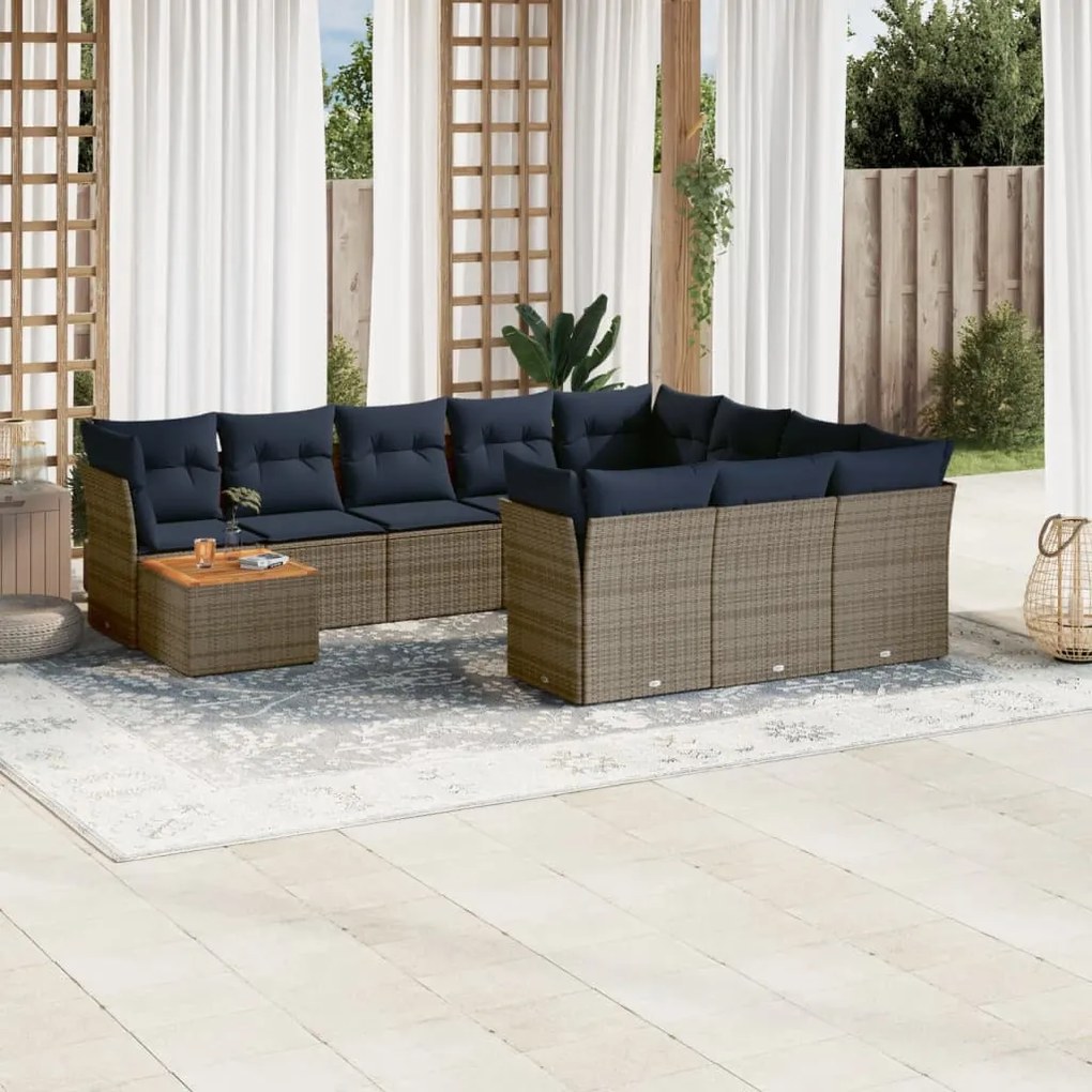 vidaXL 11 pcs conjunto sofás de jardim c/ almofadões vime PE cinzento