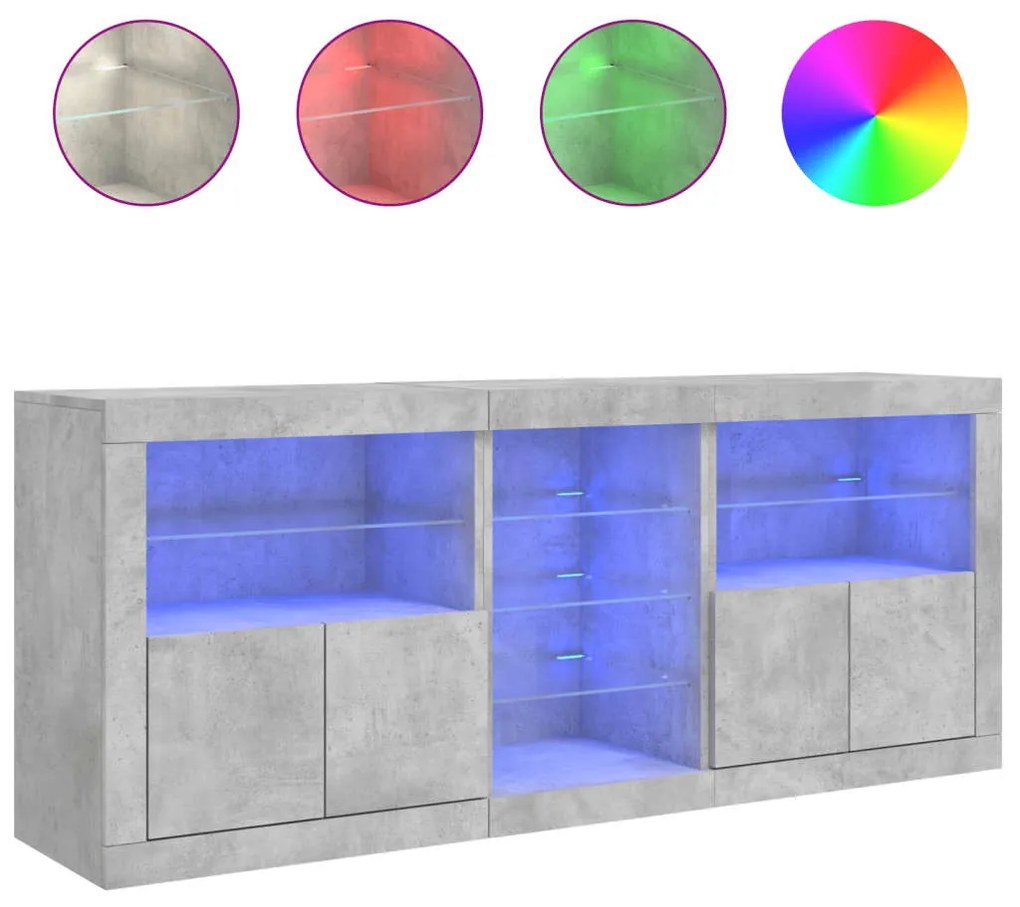 Aparador com luzes LED 162x37x67 cm cinzento cimento