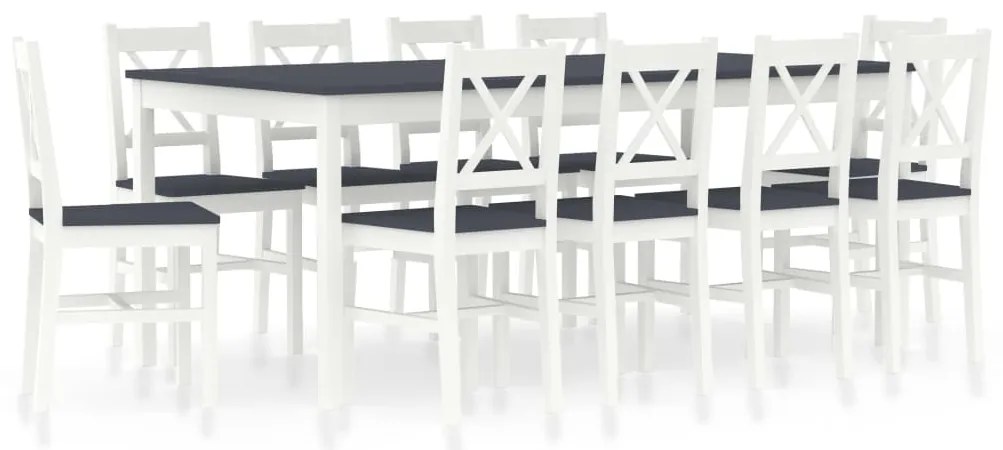 vidaXL 11 pcs conjunto de jantar em madeira de pinho branco e cinzento