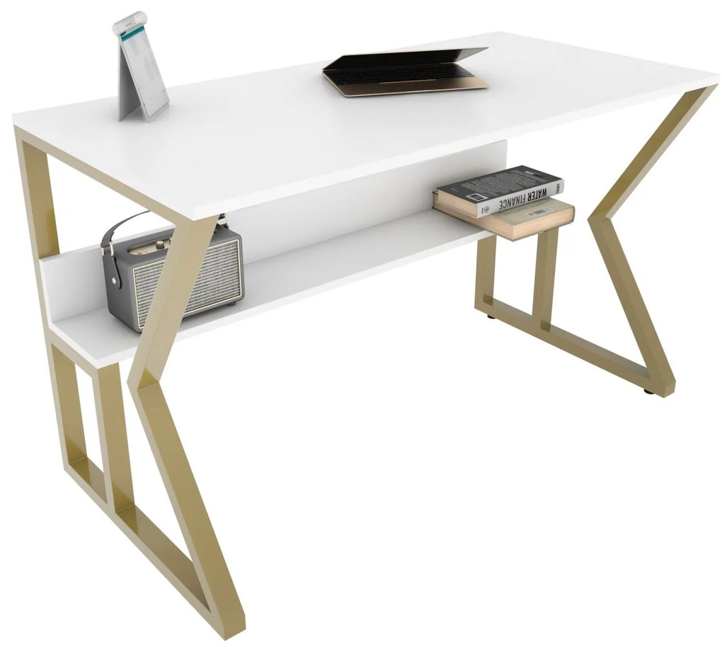 Secretária Wake – Branco Dourado – 120 cm x 72,8 cm x 60 cm