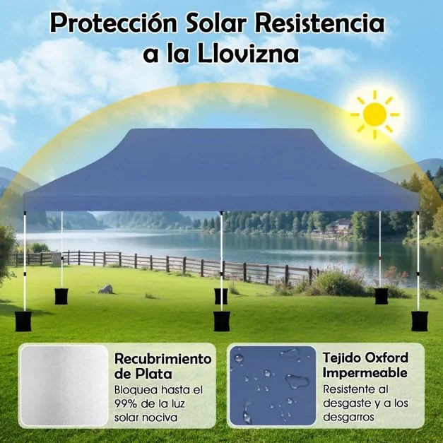Tenda festas, eventos de 3 x 6 m com pesos e bolsa de transporte dobrável com altura ajustável Pavilhão de jardim Azul