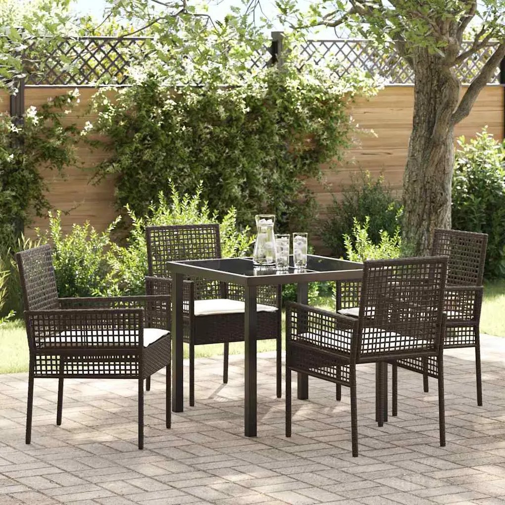 Conjunto de Jantar de Jardim 5 Peças com Almofadas Castanho Rattan Sin