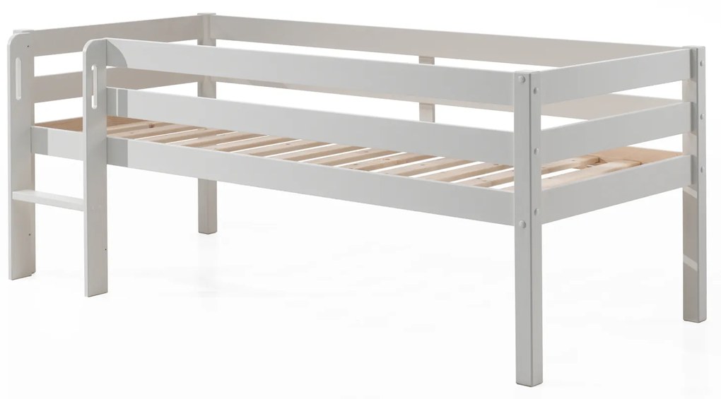 Conjunto Cama alta de Criança PINO 90 x 200 cm + estrado + escada + 3 gavetas Branca