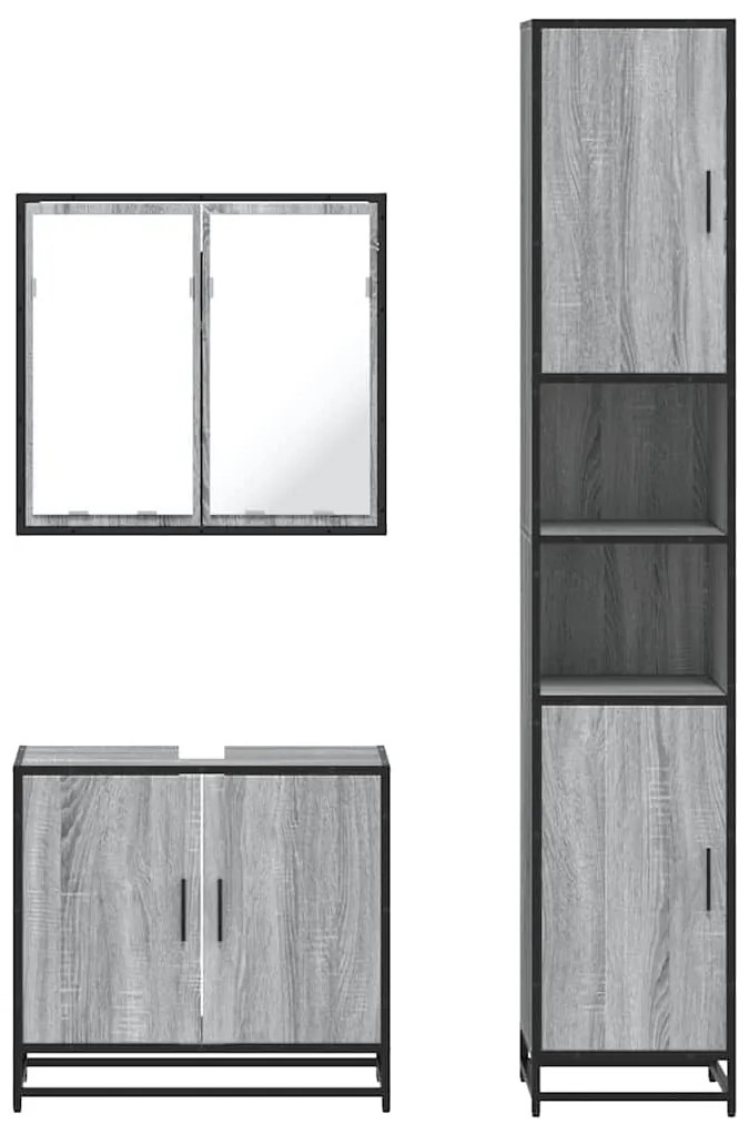 3 pcs Conjunto móveis casa de banho madeira proc. cinza sonoma