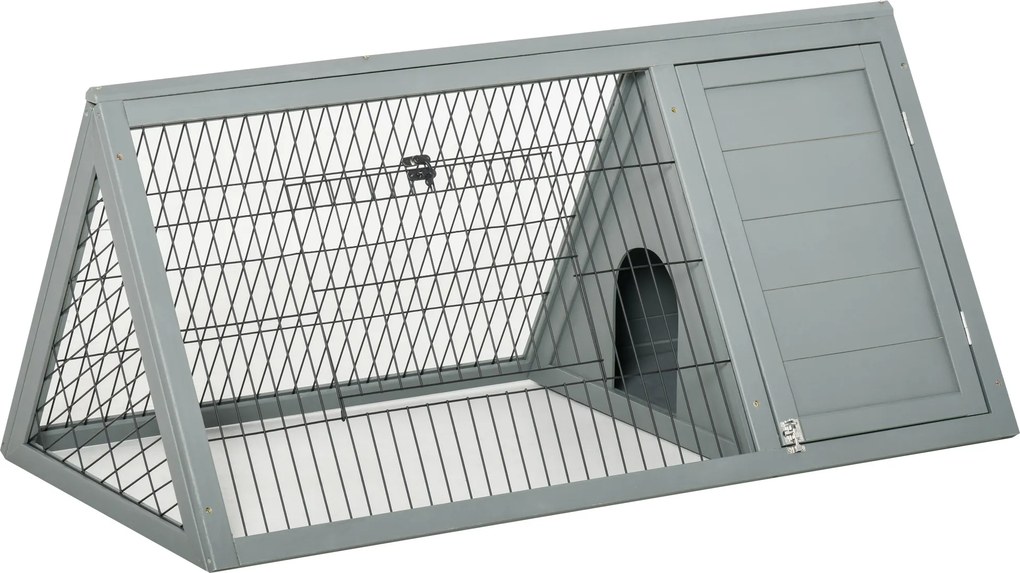 PawHut Gaiola Triangular para Coelhos Casinha Recinto Pinho 116x62,2x52,5 cm Cinza | Aosom Portugal