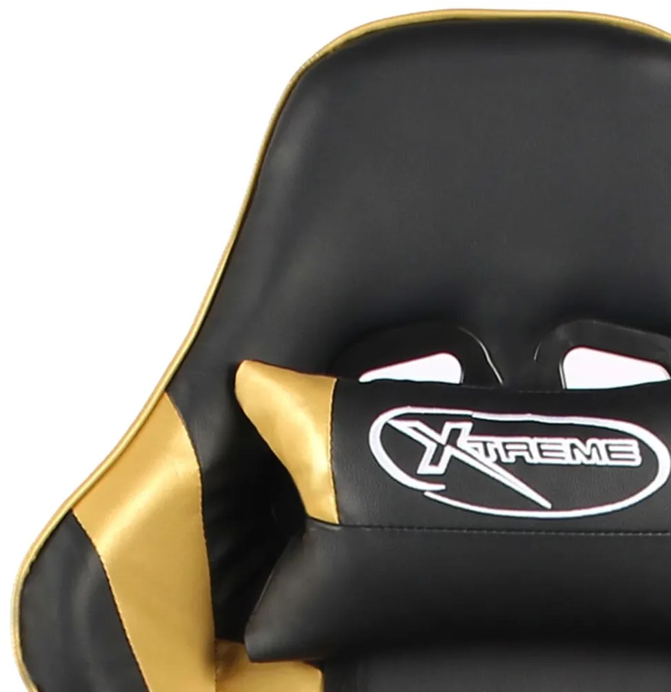 Cadeira de gaming giratória com apoio de pés PVC dourado