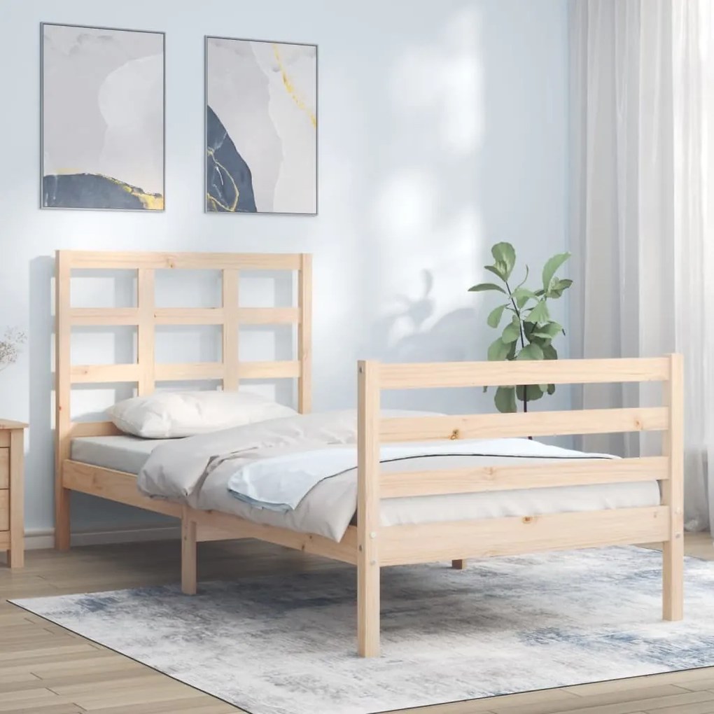 vidaXL Estrutura de cama com cabeceira 100x200 cm madeira maciça