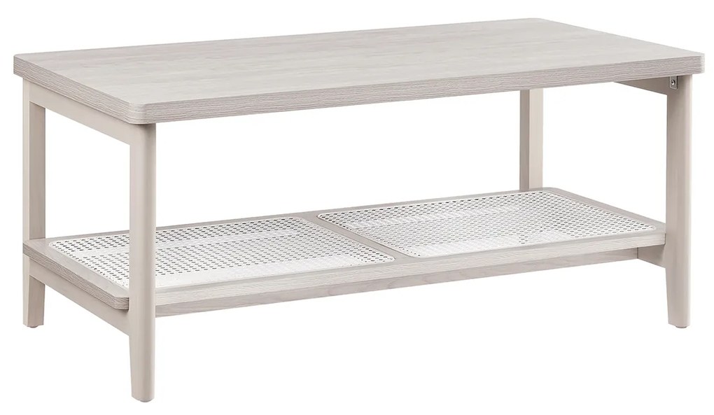 VASAGLE LCT240K66 Mesa de sala de estar de 2 camadas com espaço de armazenamento Mesa Sofá da sala de estar com prateleira de vime de PVC Cantos arredondados Boho Aveia Bege