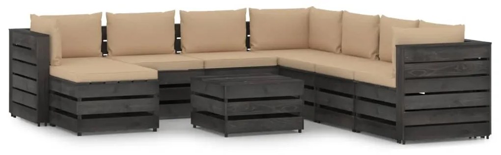3068399 vidaXL 9 pcs conj. lounge jardim c/ almofadões madeira impreg. cinza