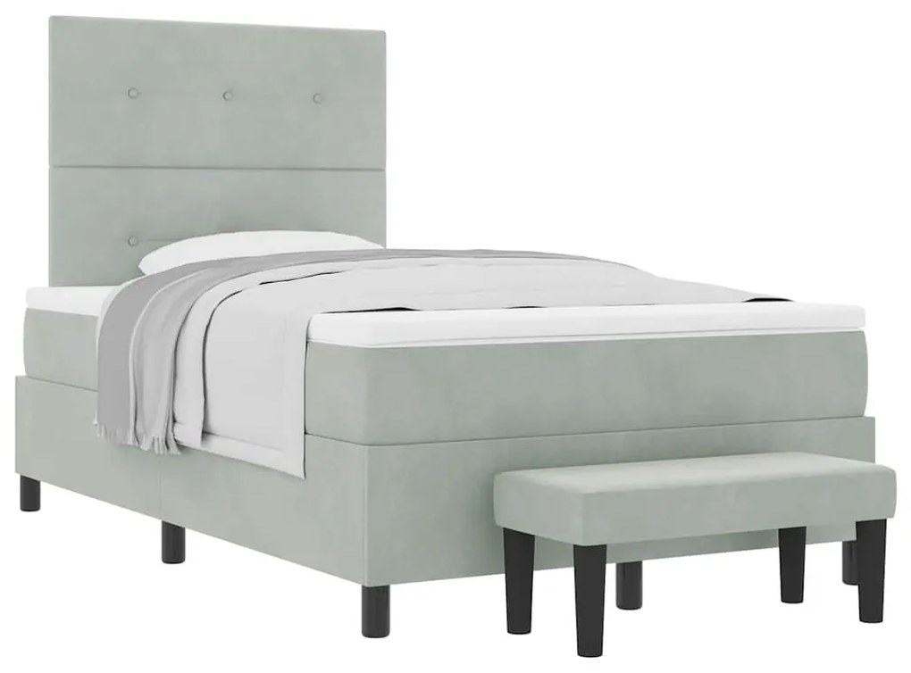 Cama Box com Colchão e Banco Cinza Claro 120x200 cm Veludo