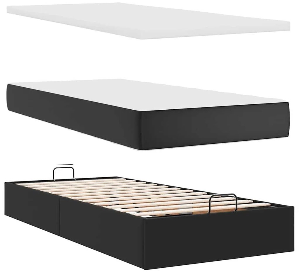 Cama otomana com colchão 80x200 cm couro artificial preto