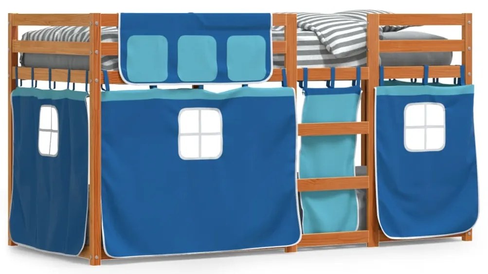 Beliche com cortinas 80x200 cm madeira de pinho maciça azul