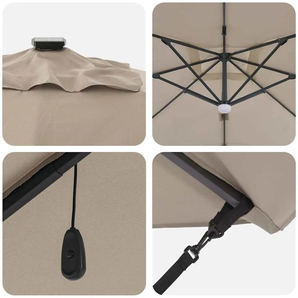 Guarda-sol Cantilever Roma da com LEDs, Cor Taupe, Medidas 352x251x265