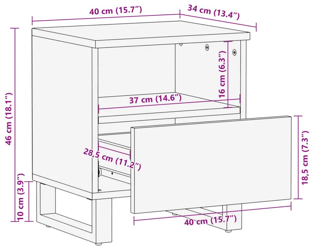 Mesa cabeceira 40x34x46 cm madeira mangueira branqueada maciça