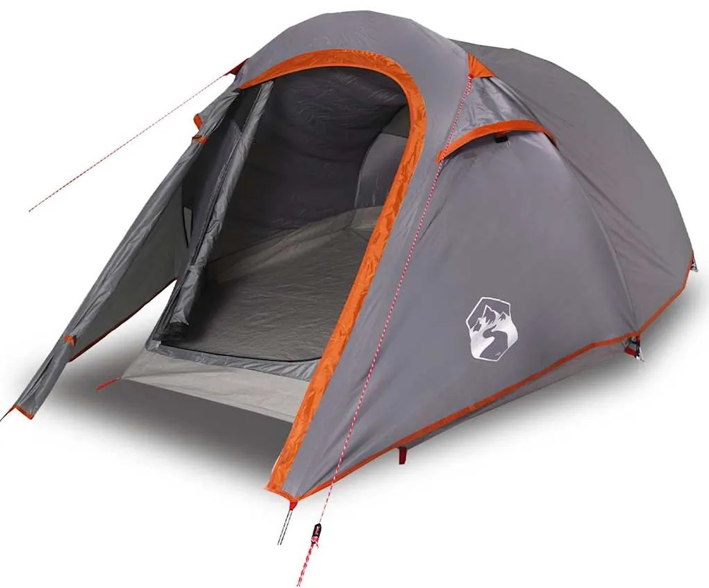 Tenda de campismo túnel p/ 2 pessoas impermeável cinza/laranja